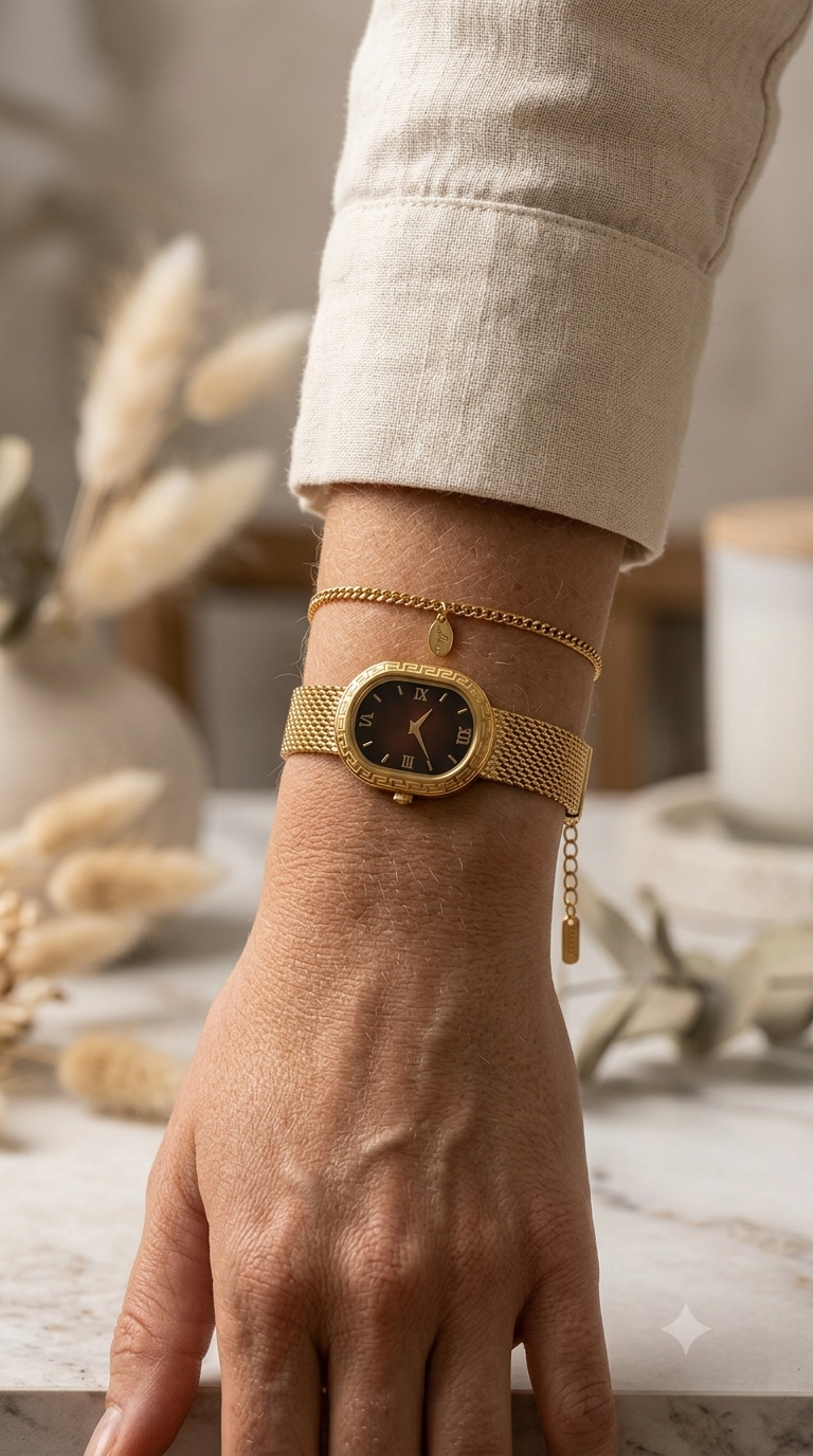 Oval Link Gold Mesh Timepiece