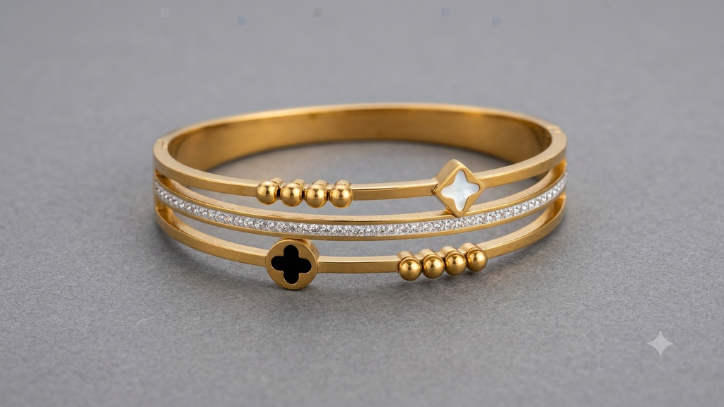 Tri-Layer Gold Accent Charm Bracelet