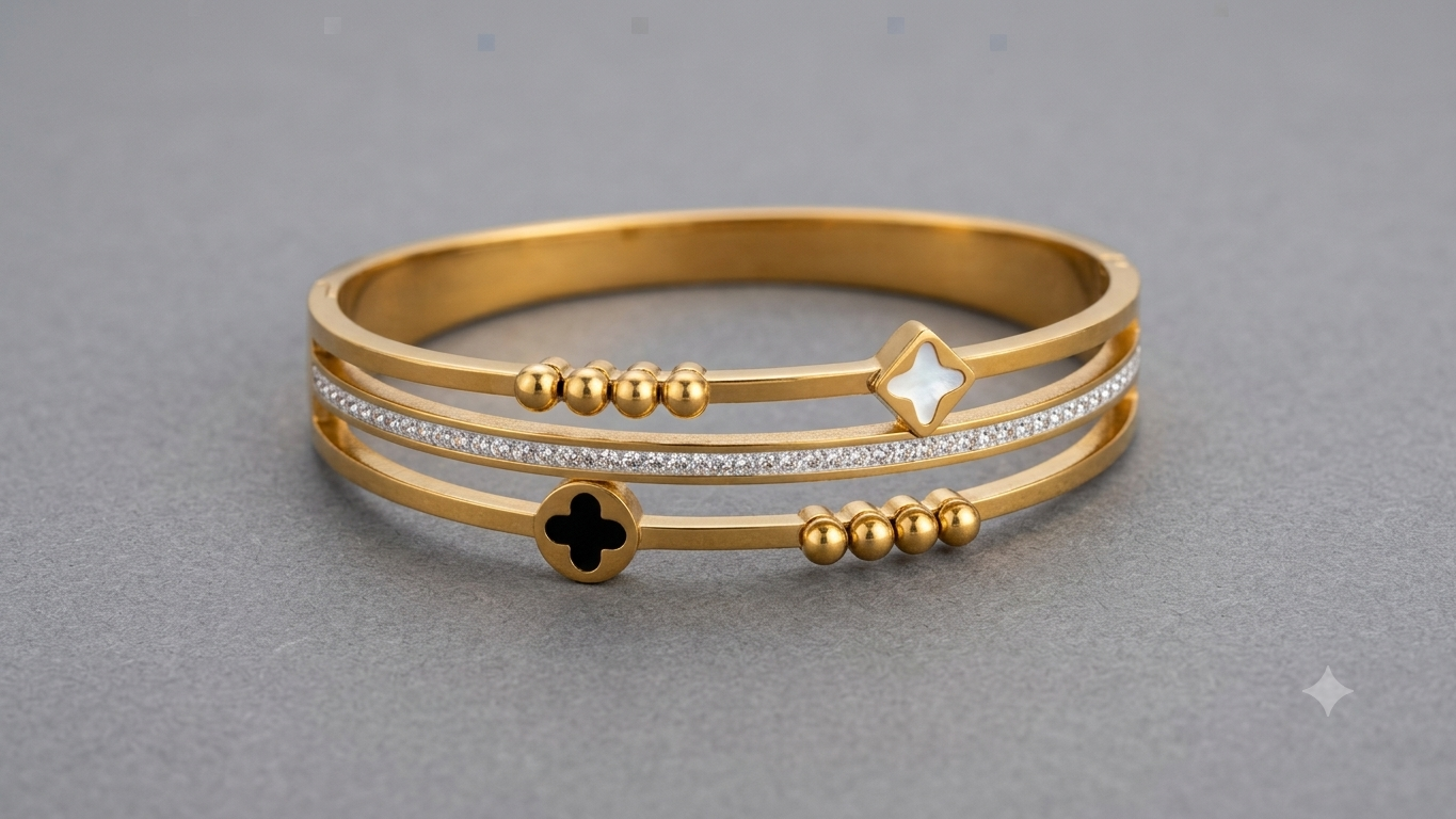 Tri-Layer Gold Accent Charm Bracelet